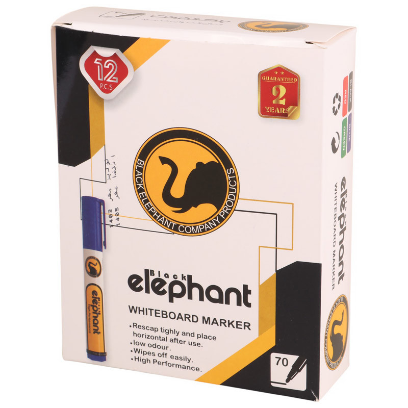 ماژیک وایت برد بلک الفنت نوک گرد رنگی Black Elephant بسته 12 عددی