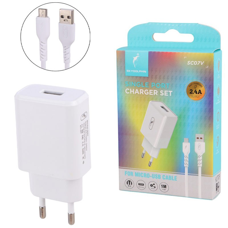 شارژر دیواری 12 وات اسکای دلفین SC07V 2.4A + کابل میکرو یو اس بی