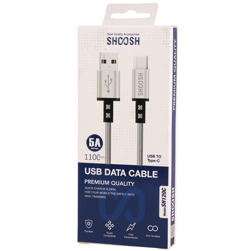 کابل تایپ سی فست شارژ Shoosh SH120C 5A 1.1m