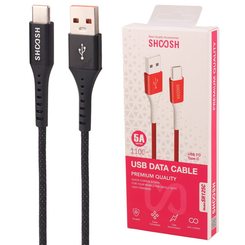 کابل تایپ سی فست شارژ Shoosh SH125C 5A 1.1m