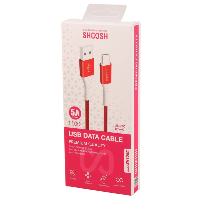 کابل تایپ سی فست شارژ Shoosh SH125C 5A 1.1m