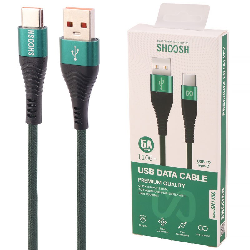 کابل تایپ سی فست شارژ Shoosh SH115C 5A 1.1m