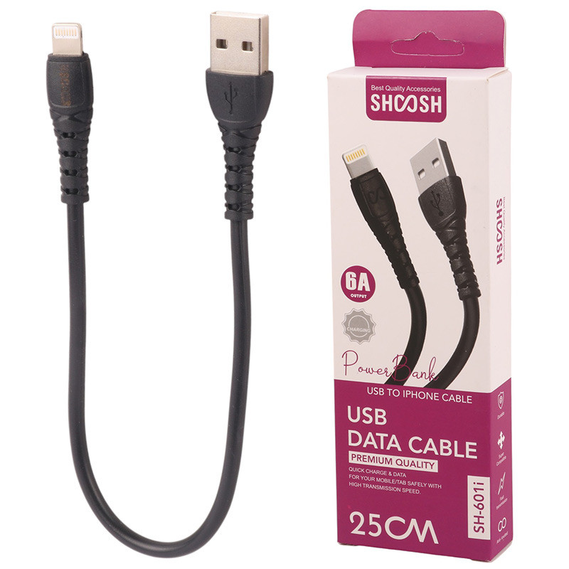 کابل کوتاه آیفونی فست شارژ Shoosh SH-601i 6A 25cm