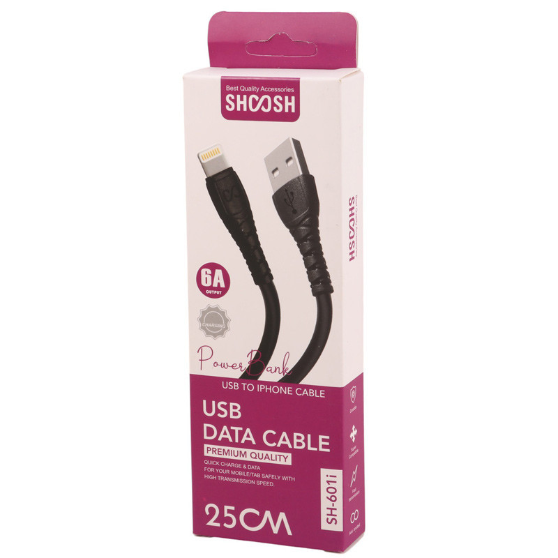 کابل کوتاه آیفونی فست شارژ Shoosh SH-601i 6A 25cm
