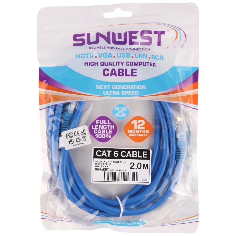 کابل شبکه Sunwest Cat6 2m