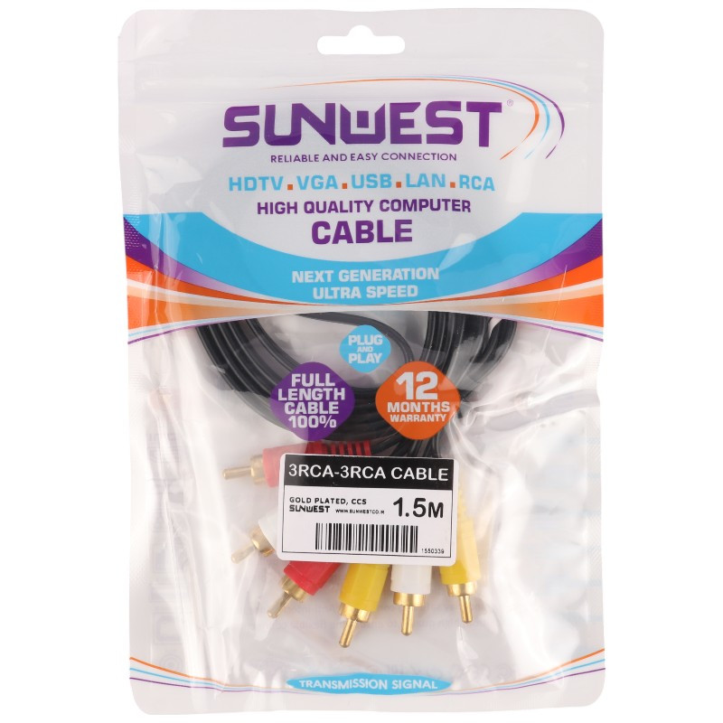 کابل 3 به 3 Sunwest AV RCA 1.5m