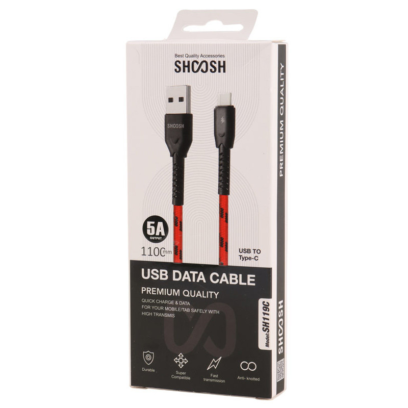 کابل تایپ سی فست شارژ Shoosh SH119C 5A 1.1m