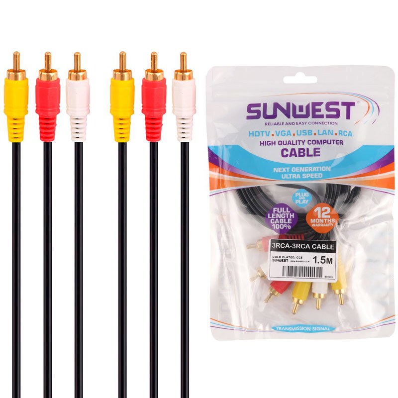 کابل 3 به 3 Sunwest AV RCA 1.5m