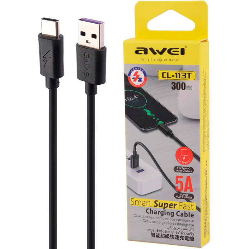 کابل کوتاه تایپ سی فست شارژ Awei CL-113T 5A 30cm