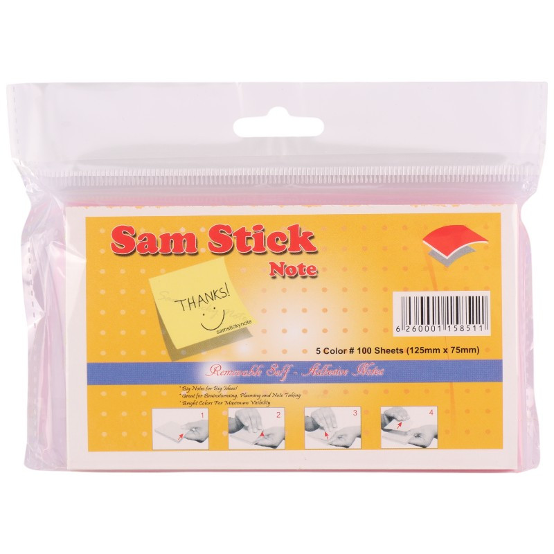 کاغذ یادداشت چسب دار رنگی Sam Stick Note 12.5*7.5cm بسته 100 برگی