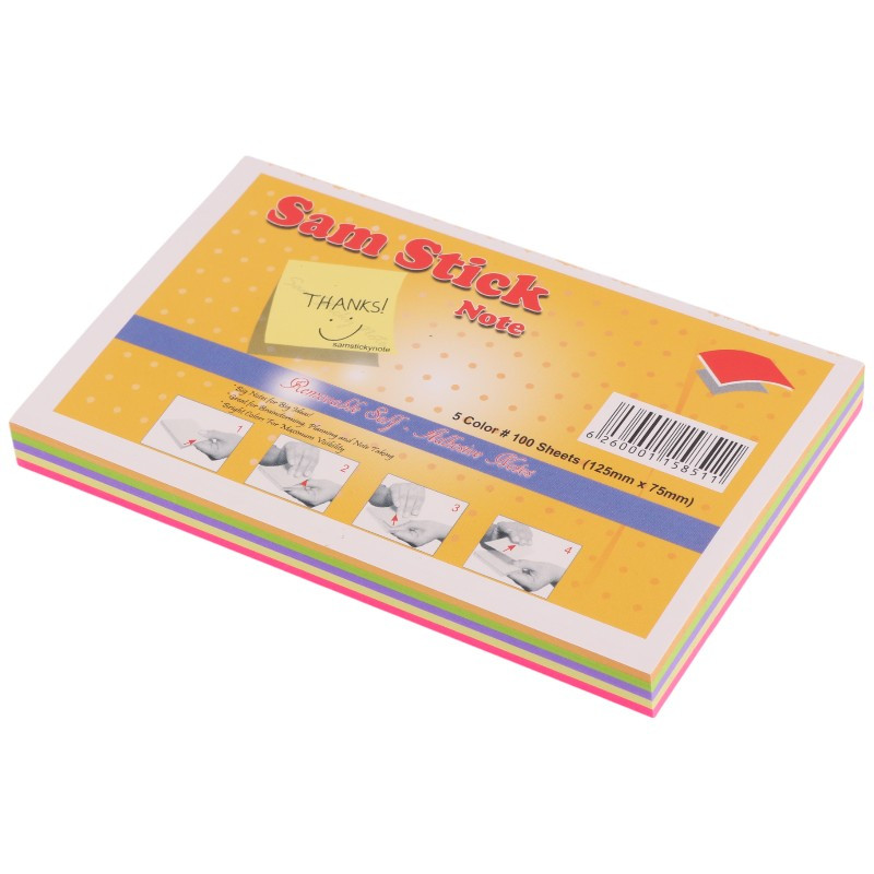 کاغذ یادداشت چسب دار رنگی Sam Stick Note 12.5*7.5cm بسته 100 برگی