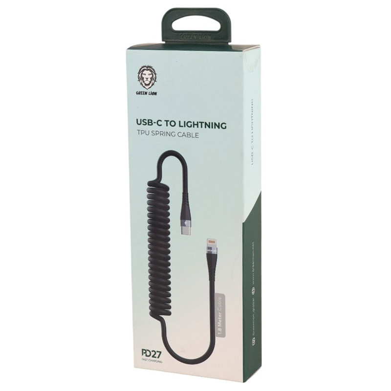 کابل تبدیل فست شارژ Green Lion GNSPRNGCTLBK Type-C To Lightning 3A PD 27W 1.8m