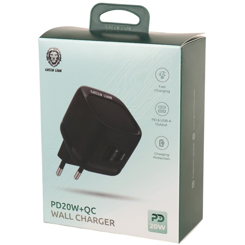 شارژر دیواری 20 وات گرین لاین GNPDQ2EUWCBK QC3.0 PD 3A