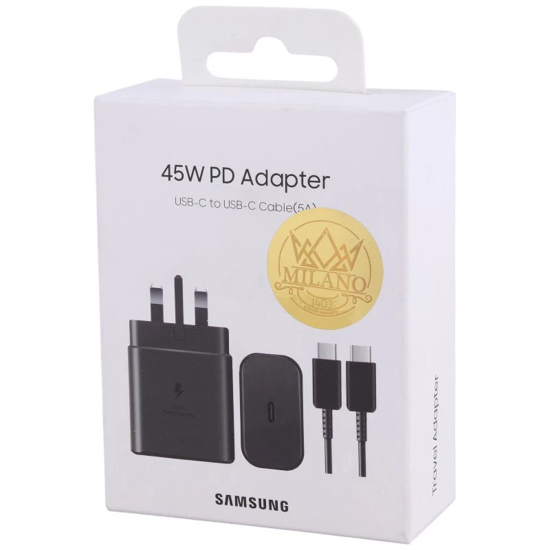 شارژر دیواری فست شارژ Samsung EP-TA845XBEGCN 3A PD 45W Type-C + کابل تبدیل تایپ سی