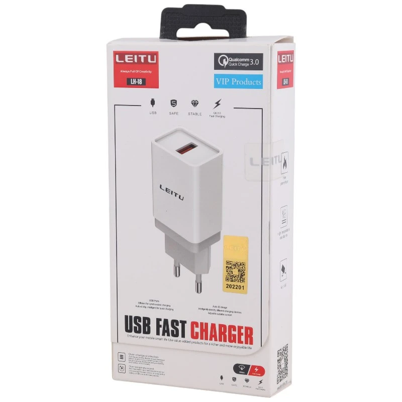شارژر دیواری 18 وات لیتو LH-18 QC3.0 2.4A + کابل تایپ سی