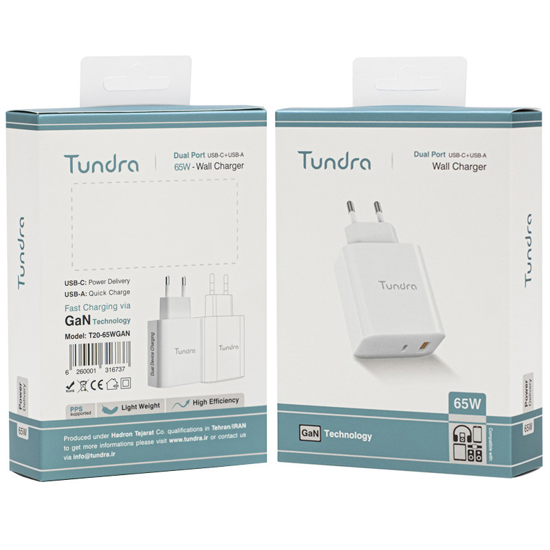 شارژر دیواری 65 وات تاندرا T20-65WGAN GaN QC PD 3.25A