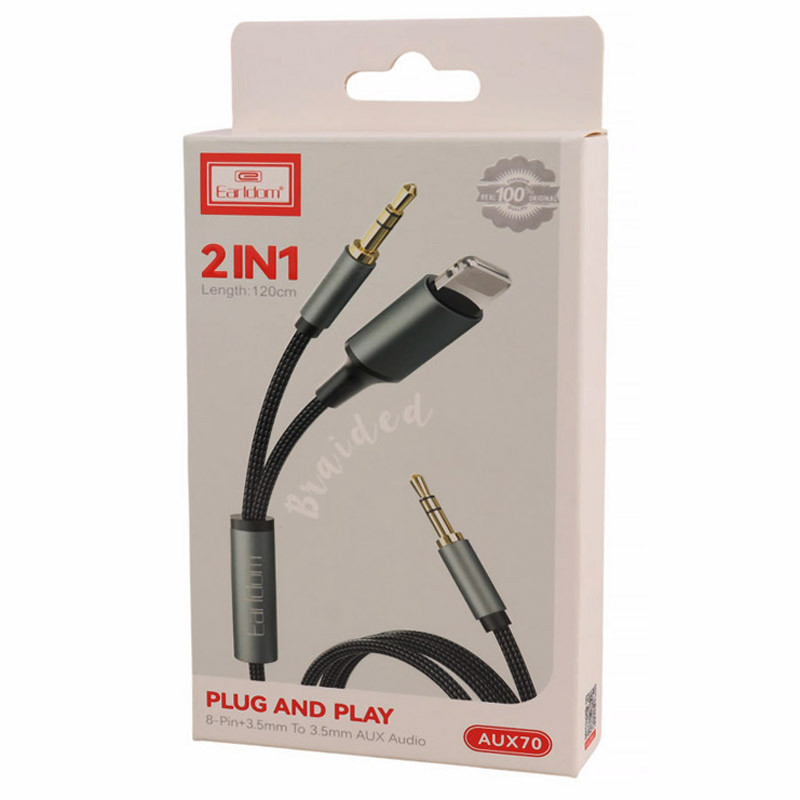 کابل تبدیل Earldom AUX70 AUX To Lightning / AUX 1.2m