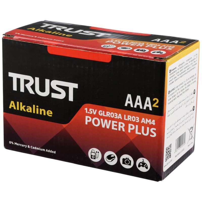 باتری دوتایی نیم قلمی Trust Alkaline Power Plus 1.5V AAA