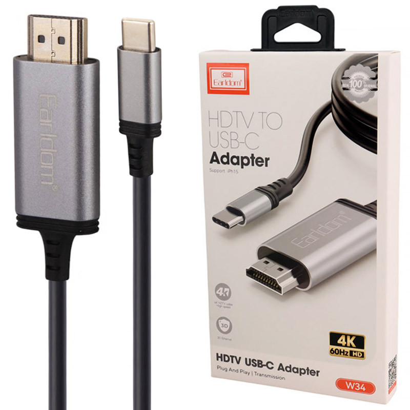 کابل تبدیل Type-C به HDMI ارلدام ET-W34 طول 2 متر