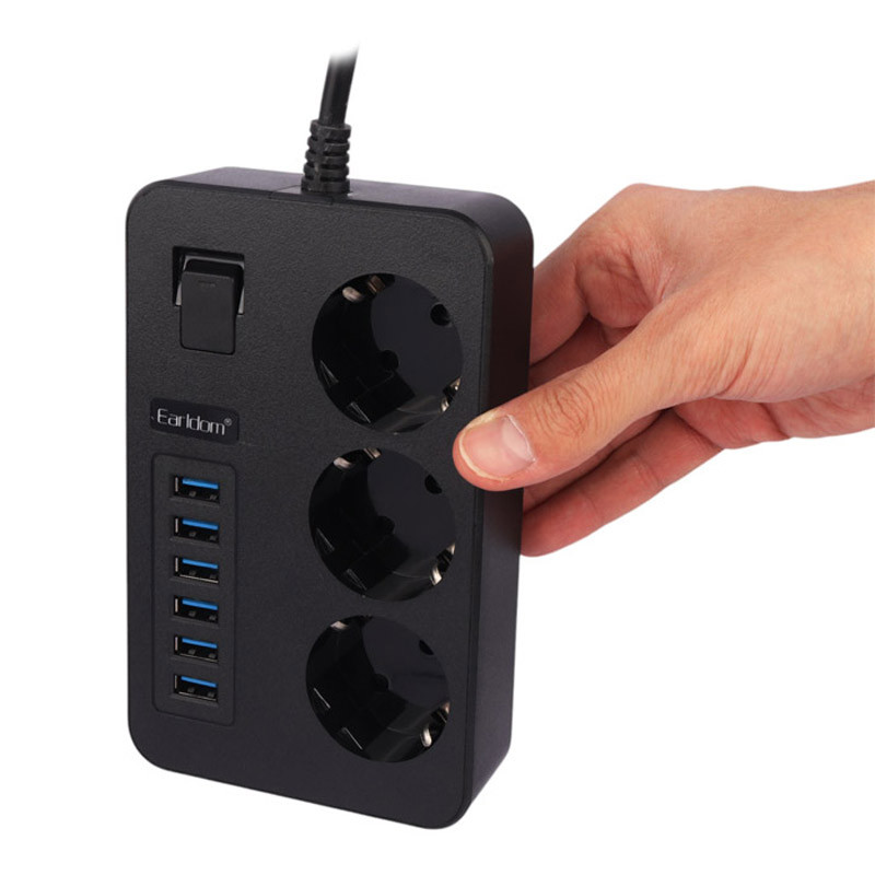 چند راهی 3 خانه برق ارلدام ES-SC17 با کابل 2 متری + شارژر USB