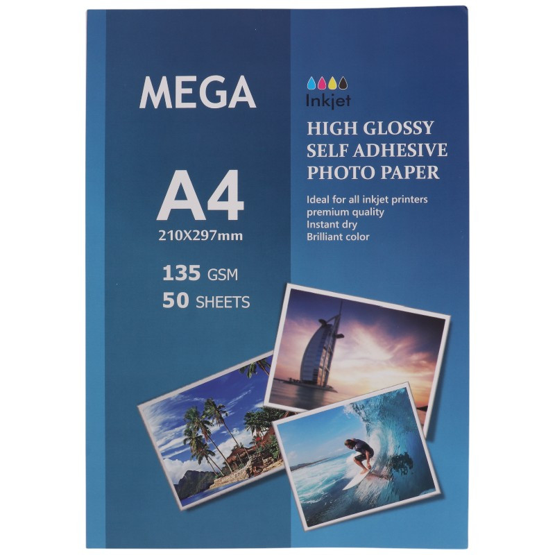 کاغذ گلاسه A4 مخصوص پرینتر جوهر افشان 135 گرم Mega بسته 50 عددی