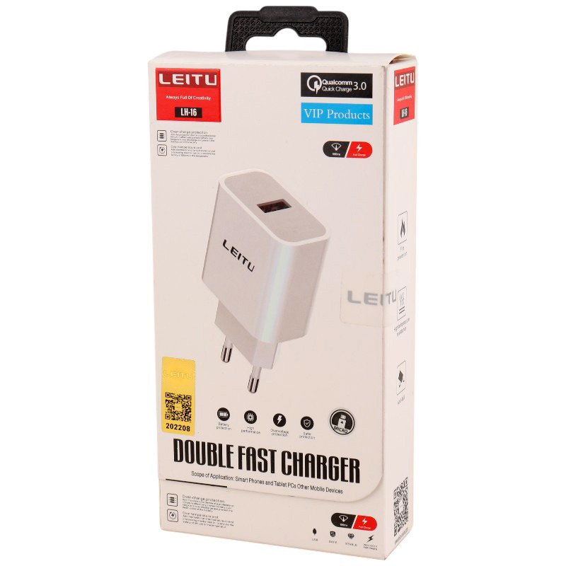 شارژر دیواری 15 وات لیتو LH-16 QC3.0 3A + کابل میکرو یو اس بی