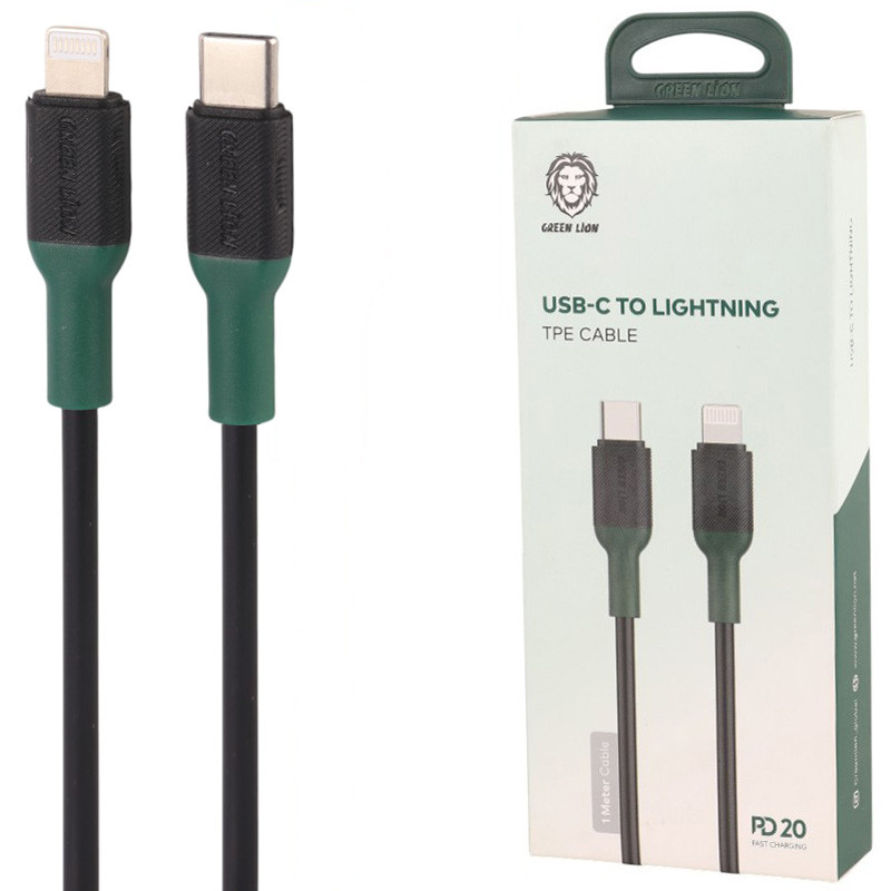 کابل تبدیل فست شارژ Green Lion GNCPCLTG1MBK Type-C To Lightning PD 20W 1m