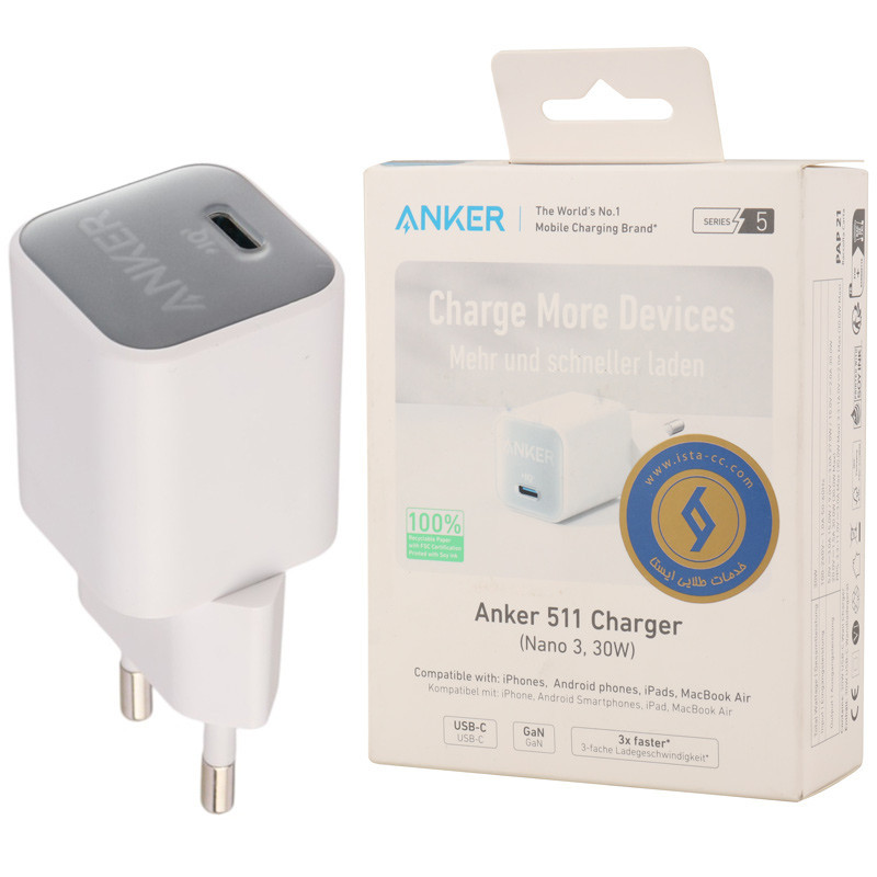 شارژر دیواری 30 وات انکر A2147 3A GaN PD