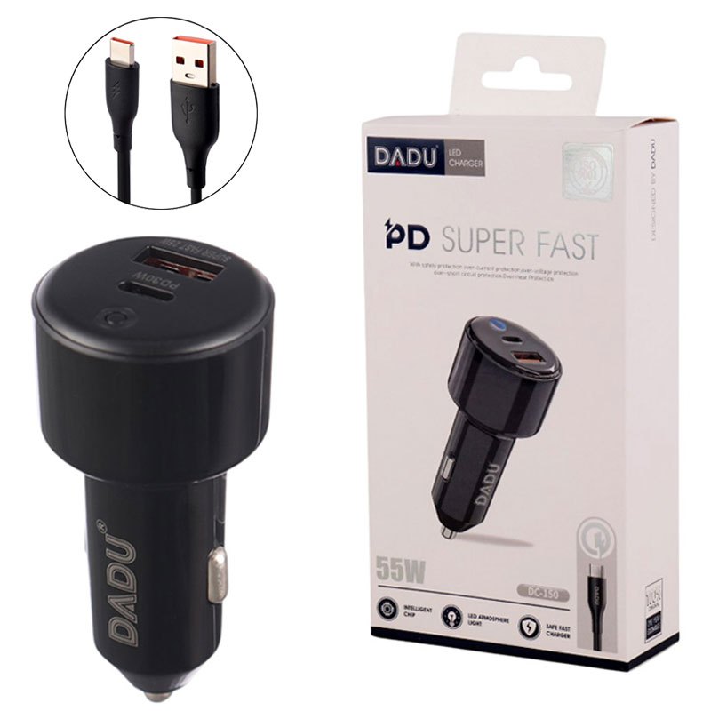 شارژر فندکی فست شارژ DADU DC-150 QC PD 55W + کابل تایپ سی