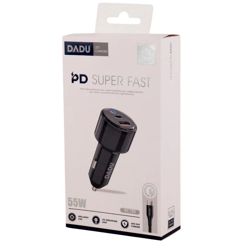 شارژر فندکی فست شارژ DADU DC-150 QC PD 55W + کابل تایپ سی