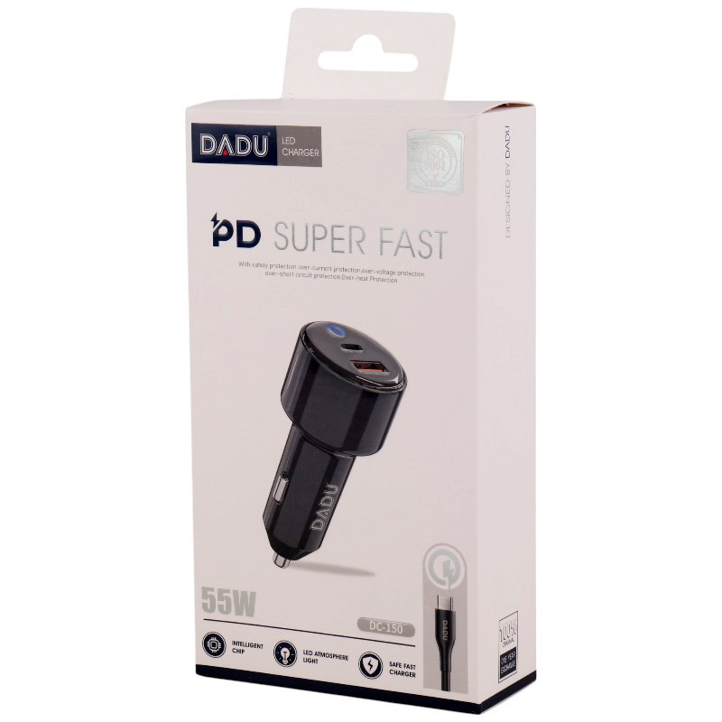 شارژر فندکی فست شارژ DADU DC-150 QC PD 55W + کابل تایپ سی