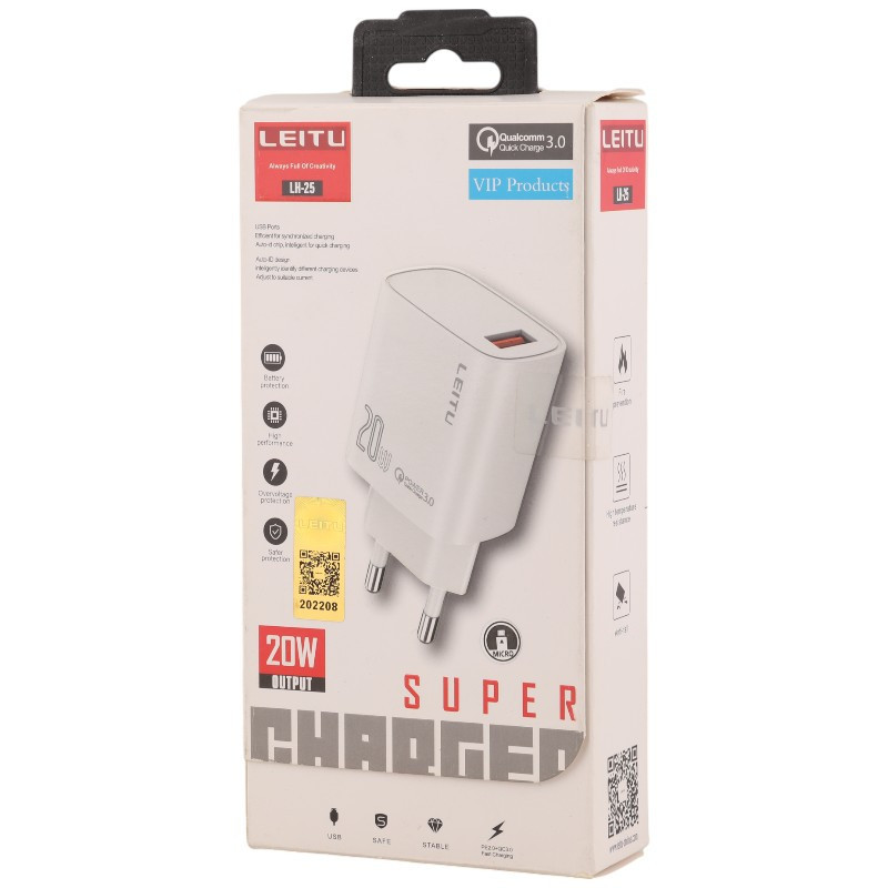 شارژر دیواری 20 وات لیتو LH-25 QC3.0 PD 3A + کابل میکرو