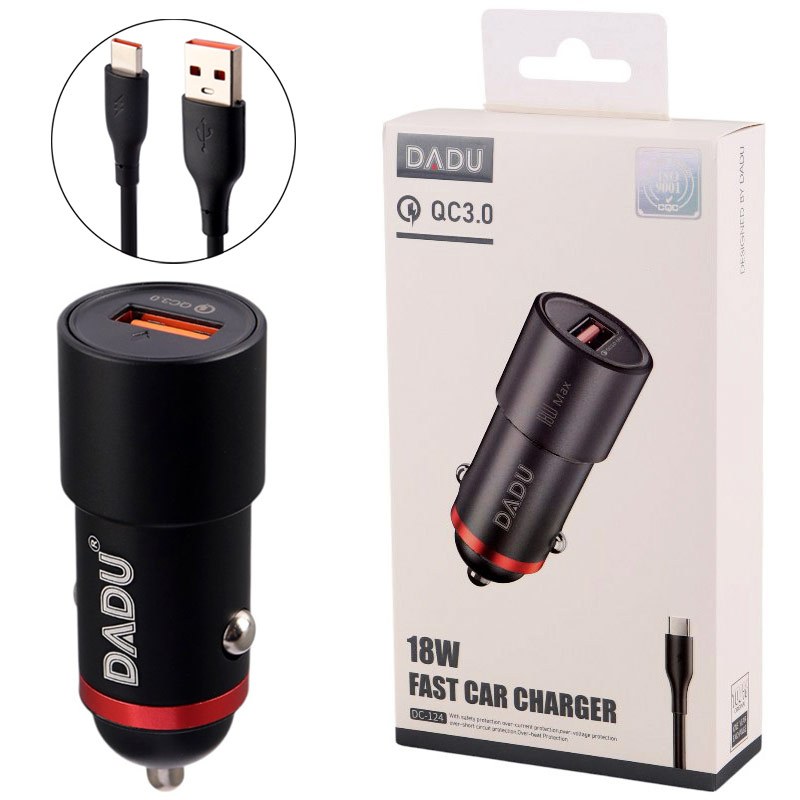 شارژر فندکی فست شارژ DADU DC-124 3A QC3.0 PD 18W + کابل تایپ سی