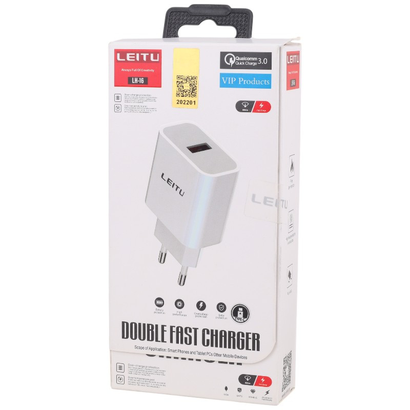 شارژر دیواری 15 وات لیتو LH-16 QC3.0 3A + کابل تایپ سی