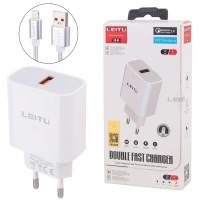شارژر دیواری 15 وات لیتو LH-16 QC3.0 3A + کابل آیفونی