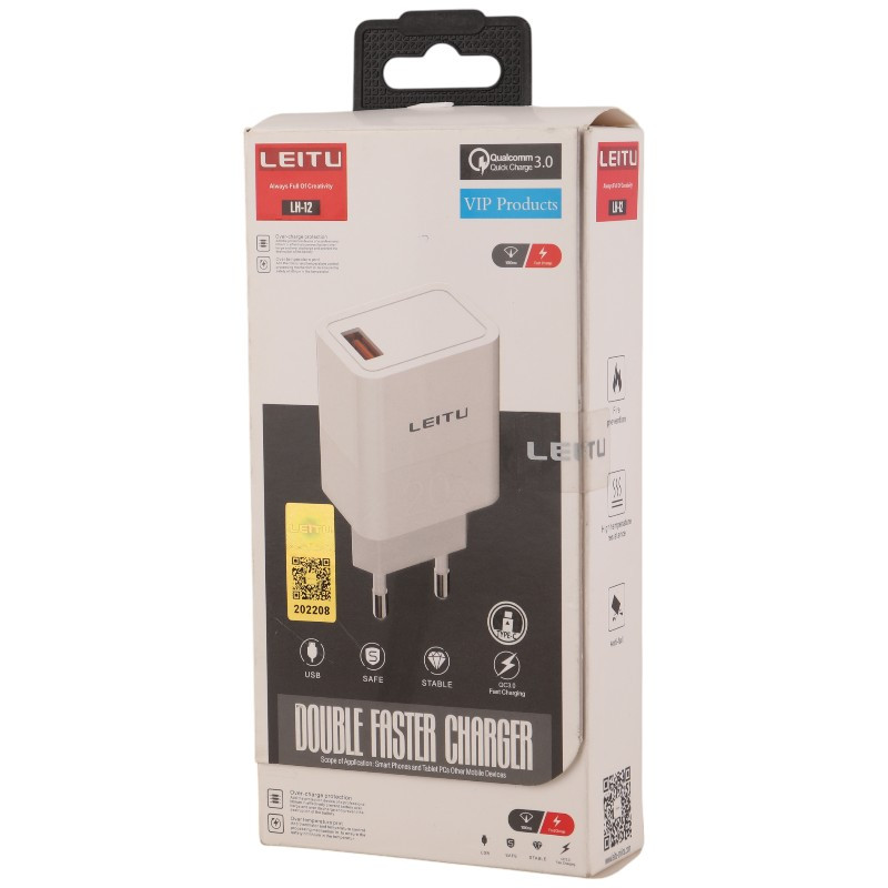 شارژر دیواری 12 وات لیتو LH-12 QC3.0 PD 2.4A + کابل تایپ سی