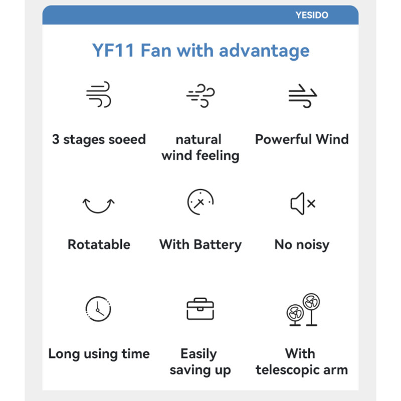 پنکه رومیزی شارژی یسیدو YF11 + ریموت کنترل