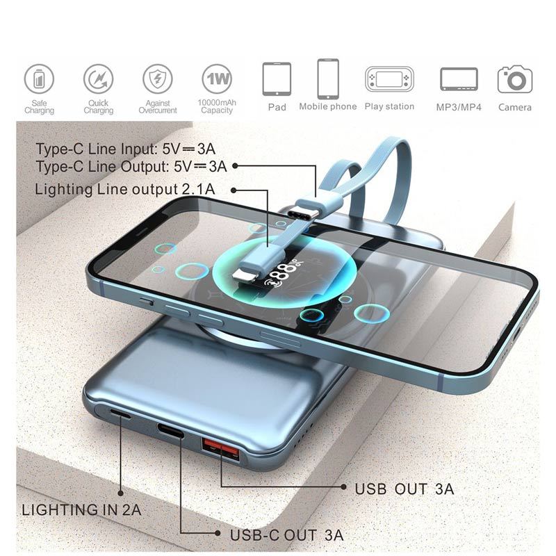 پاور بانک بی سیم فست شارژ ارلدام ET-PD13 QC 18W ظرفیت 10000 میلی آمپر ساعت