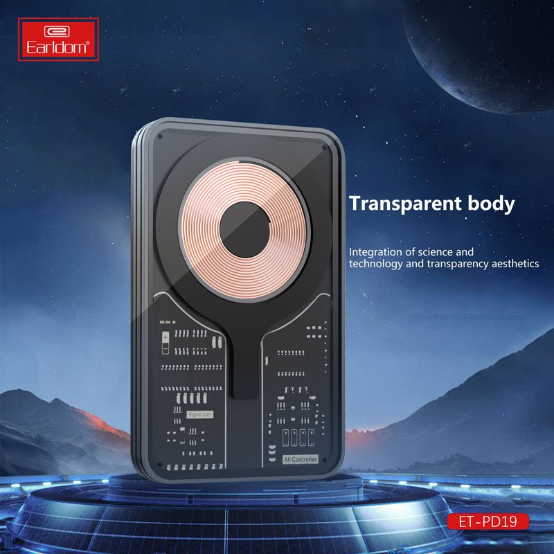 پاور بانک بی سیم فست شارژ ارلدام ET-PD19 QC PD 18W ظرفیت 5000 میلی آمپر ساعت