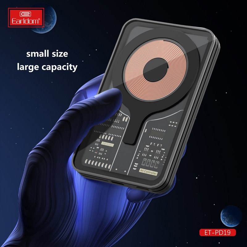 پاور بانک بی سیم فست شارژ ارلدام ET-PD19 QC PD 18W ظرفیت 5000 میلی آمپر ساعت