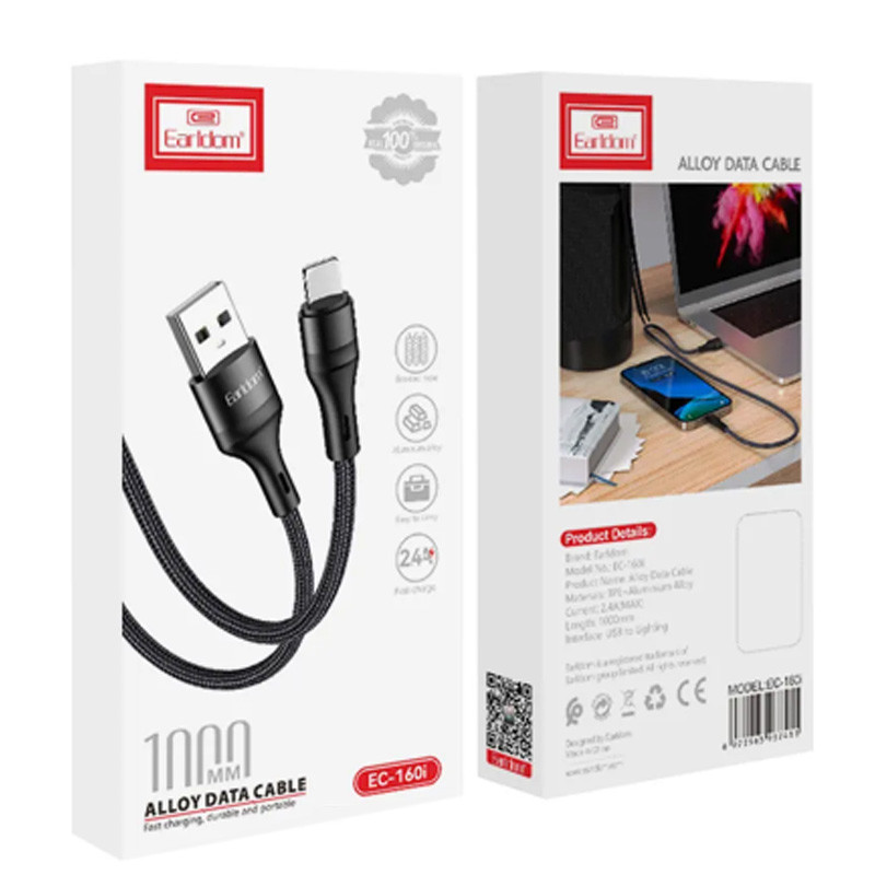 کابل آیفونی فست شارژ Earldom EC-160i 2.4A 1m