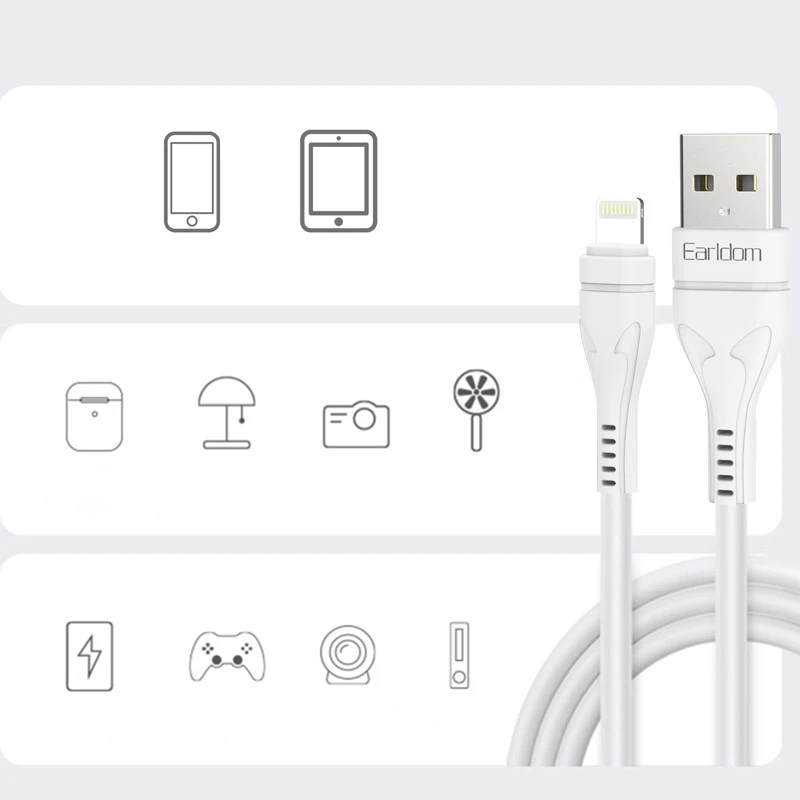 کابل آیفونی فست شارژ Earldom EC-164i 2.4A 1m