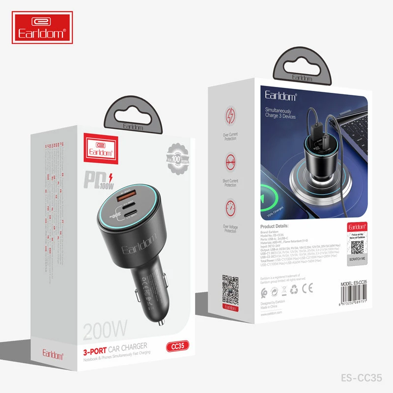 شارژر فندکی فست شارژ Earldom ES-CC35 PD 3A 200W