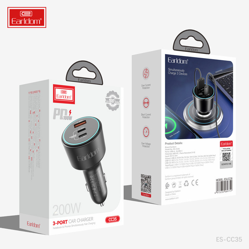 شارژر فندکی فست شارژ Earldom ES-CC35 PD 3A 200W