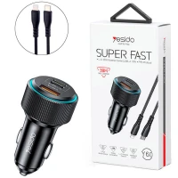 شارژر فندکی فست شارژ Yesido Y60 3A QC3.0 PD3.0 20W + کابل تبدیل آیفونی