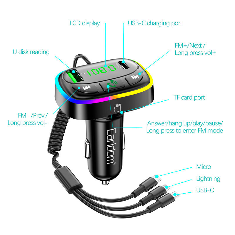 شارژر فندکی + FM Player بلوتوثی Earldom ET-M105