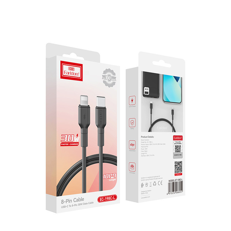 کابل تبدیل فست شارژ Earldom EC-198C-L Type-C To Lightning 30W 1m