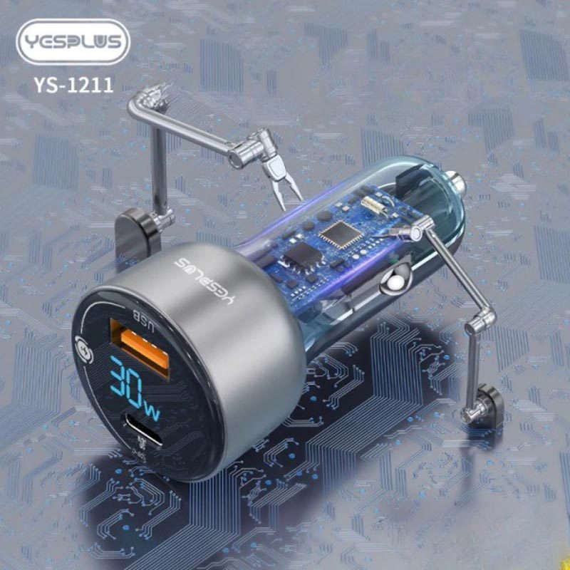 شارژر فندکی فست شارژ Yesplus YS-1211 QC3.0 PD 3A 30W