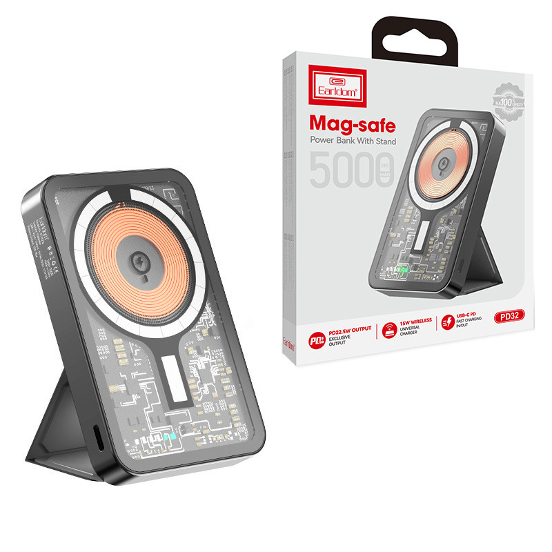 پاور بانک بی سیم فست شارژ ارلدام ET-PD32 PD 22.5W ظرفیت 5000 میلی آمپر ساعت
