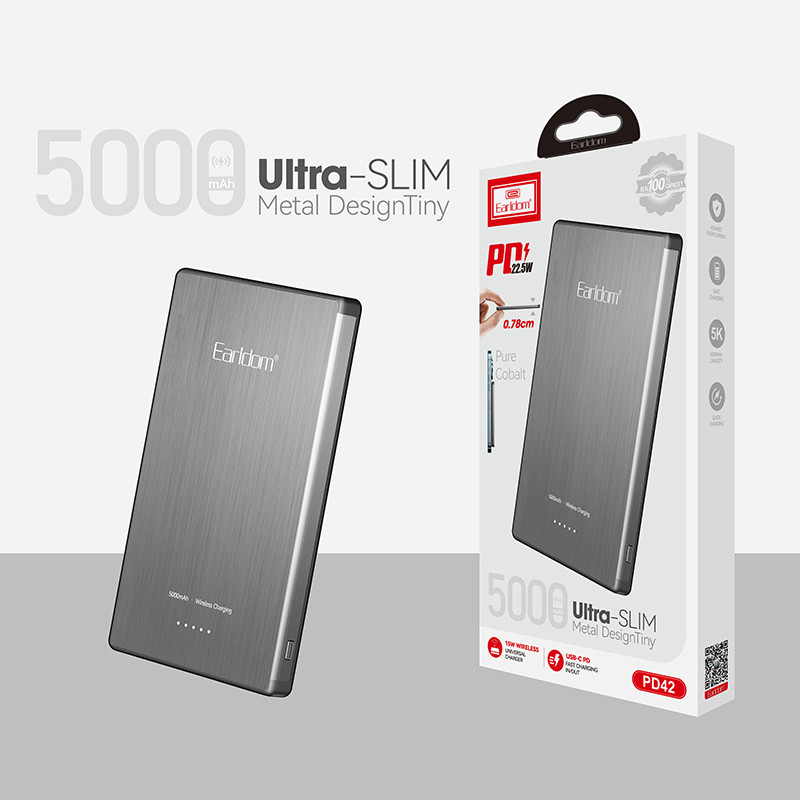 پاور بانک بی سیم فست شارژ ارلدام ET-PD42 QC PD 22.5W ظرفیت 5000 میلی آمپر ساعت